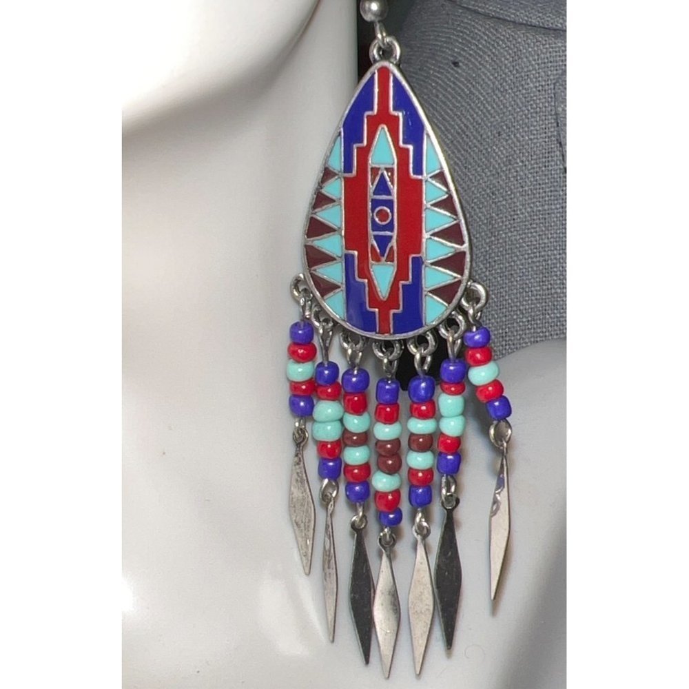 Native Feather Silver Dangle Earrings - image 1